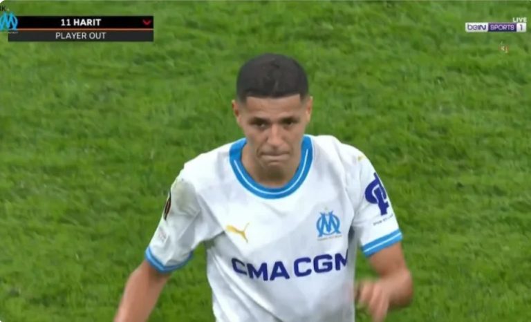 A historical snapshot of Moroccan Amine Harith speaking with his team, Marseille, in the European League