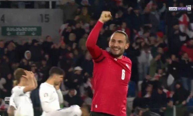 The final penalty kick for the Georgian national team against Greece and the moment the entire crowd took to the field to celebrate this historic qualification