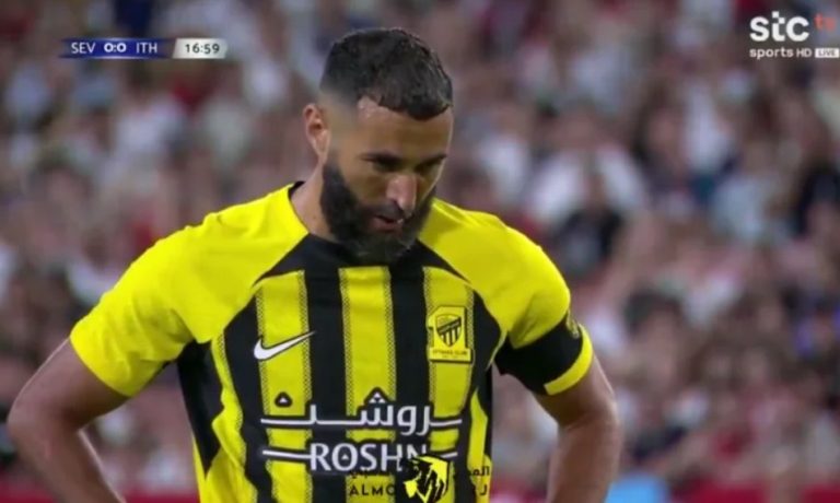 Karim Benzema misses a penalty kick in a strange way that made the match commentator break into a state of hysterical laughter