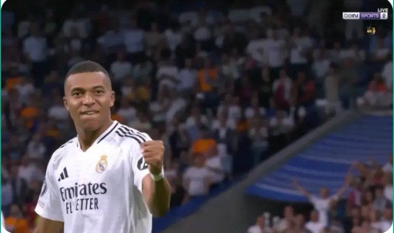 Kylian Mbappe scores his first Champions League goal for Real Madrid