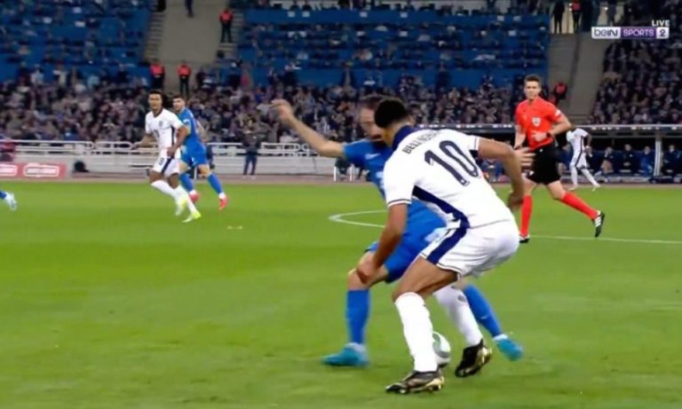 Bellingham’s fantastic dribble past a Greek player in the Nations League today
