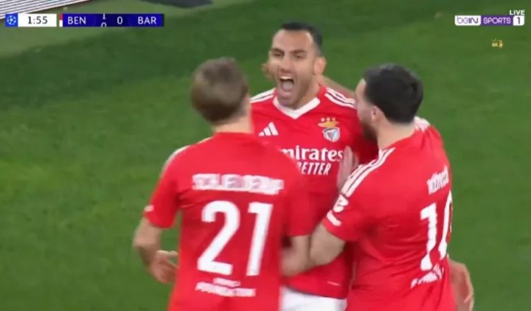 Benfica’s incredibly fast goal against Barcelona in the Champions League, just seconds after the match’s kickoff