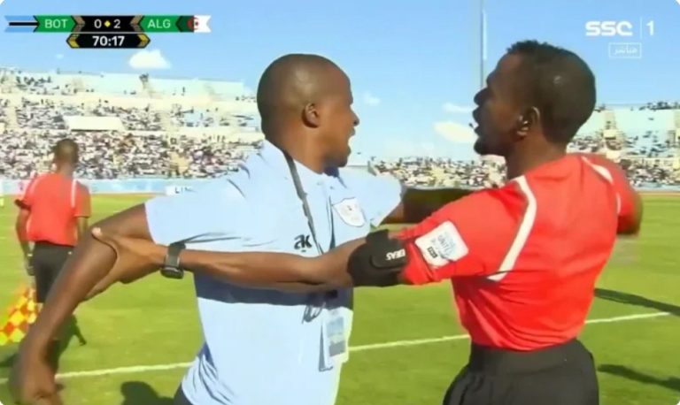 The Confederation of African Football (CAF)rejected the use of VAR technology in World Cup qualifying matches. Now, take a look at the modern technology used by the referee in the Botswana vs. Algeria match in this scene.