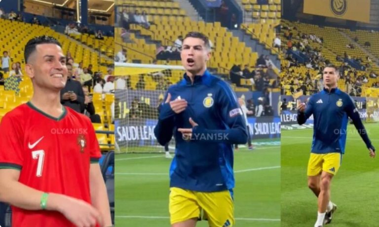 Watch Ronaldo’s conversation and surprising reaction when he saw his lookalike in the stands