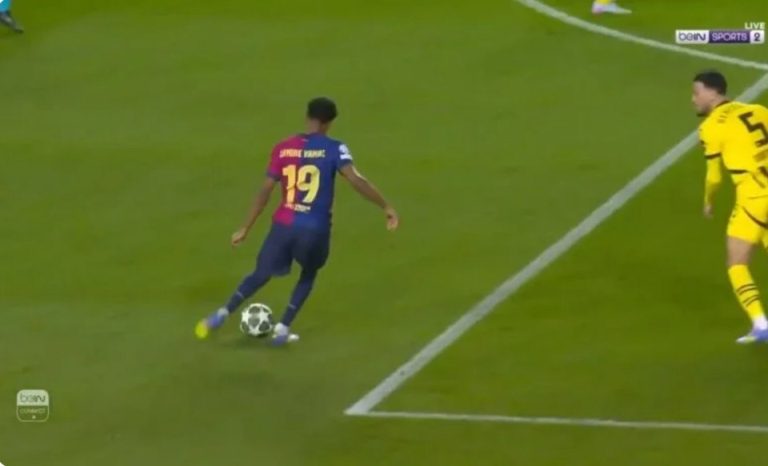 A historic scene that the UEFA Champions League will never forget due to the wonder performed by Lamine Yamal in this goal.