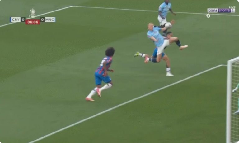 Physicists are calling for Erling Haaland to be banned from playing football for life after this illogical bicycle kick just minutes into the FA Cup final kickoff.