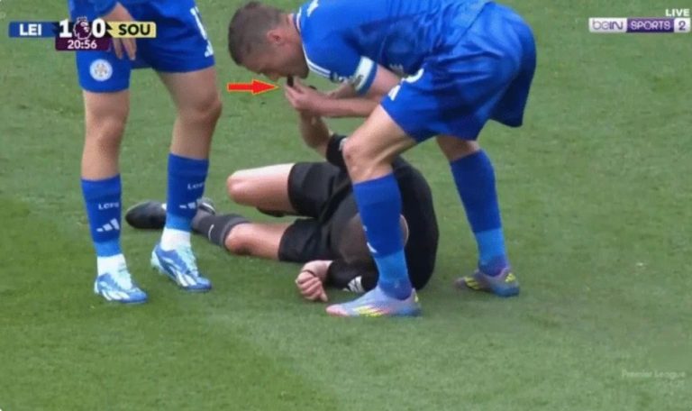Watch the moment when the referee of the Leicester vs Southampton match was injured and fell, and the surprising reaction of Jamie Vardy, which quickly became the talk of the world.