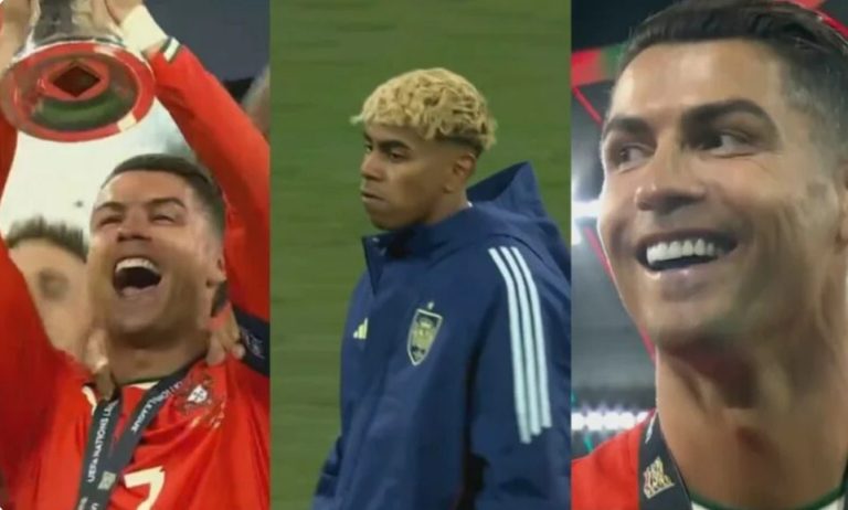 The moment between Ronaldo and Lamine Yamal that no one saw on screen, as it wasn’t broadcast on TV channels during Portugal’s UEFA Nations League trophy celebration.