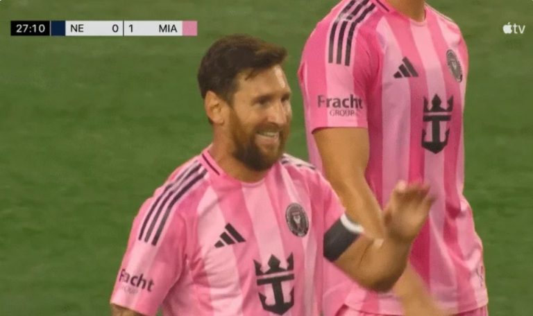 Watch Messi’s surprising first goal against New England after an assist from an opposing player in today’s MLS match.