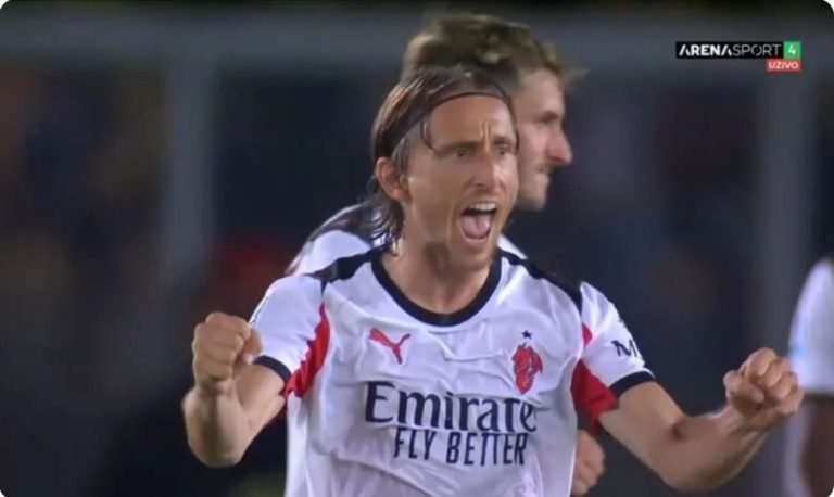 Watch the free-kick taken by Modrić that saved Milan from stumbling against Lecce in the second round of the Italian League.