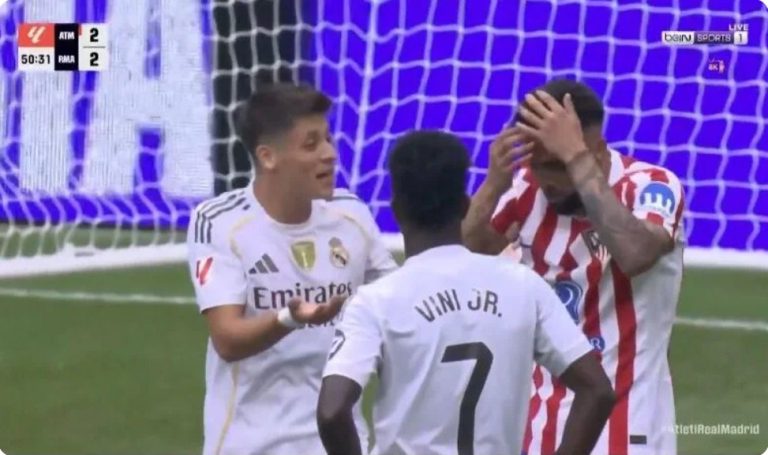 Watch the astonishing move Arda Güler made against the Atlético player inside the box, then see the brilliant execution of the penalty by the Argentine Julián Álvarez against Real Madrid’s goalkeeper Courtois.