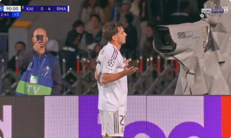 Watch the world-class finish by Brahim Diaz in Real Madrid’s fifth goal against Kairat Almaty in the UEFA Champions League, and the goalkeeper’s stunned reaction.