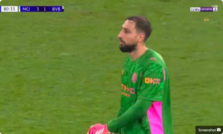 Manchester City goalkeeper Donnarumma makes history as the first goalkeeper to leave his goal in the dying moments of the match to perform a dramatic, show-off, and crazy rescue, as he went almost to the midfield in front of Dortmund players