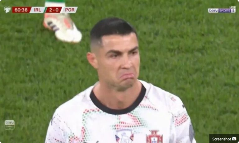 The scene of Cristiano Ronaldo’s red card, which became the number 1 trending topic worldwide, after he physically att,acked an Ireland player during the World Cup qualifiers.