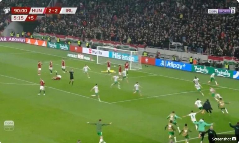 Watch the insane and miraculous scenario that unfolded in the final second of the Ireland vs Hungary match, and the unexpected miracle that miraculously qualified Ireland for the World Cup playoffs, causing tears and the elimination of Hungary, ending their World Cup dream in the blink of an eye after qualification was secured.