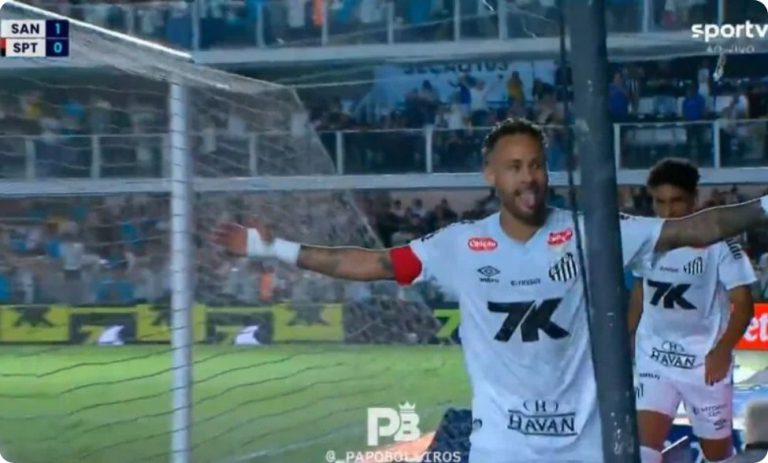Watch Neymar’s insane goal with his team Santos in the Brazilian league earlier today, which temporarily lifted Santos out of the relegation zone, with just two matches remaining in the season!
