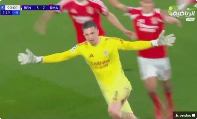 Benfica’s goalkeeper enters history through the widest of doors, scoring a historic goal that denied Real Madrid qualification and saved his team from elimination from the Champions League with a footballing miracle just one second before the final whistle.