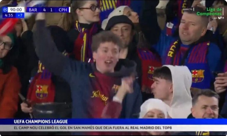 A bizarre moment:The Camp Nou stadium announcer in Barcelona announced Sporting Lisbon’s stoppage-time goal that caused Real Madrid to miss out on direct qualification and just look at how Barcelona’s fans reacted inside the stadium!!
