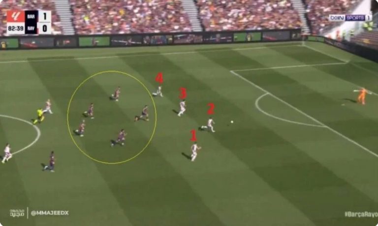 Watch Rayo Vallecano’s crazy chance in the final moments and what happened from the four Rayo players against the Barcelona goalkeeper alone.