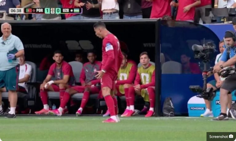 Watch Cristiano Ronaldo’s stunning first goal against Uzbekistan in the World Cup and his wild celebration with the fans.